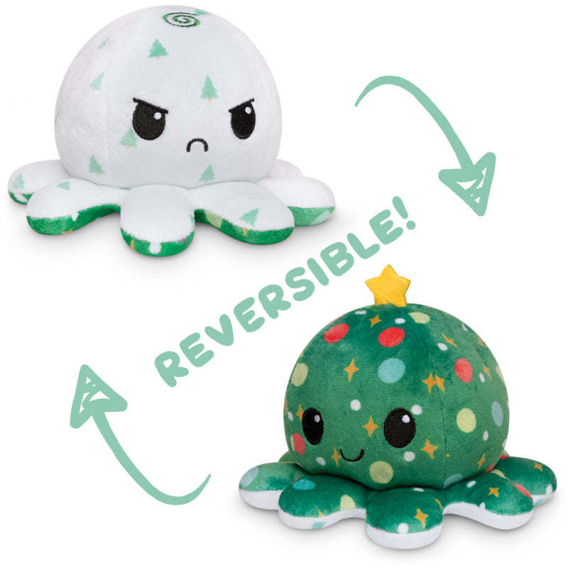 TeeTurtle Reversible Octopus Plushie (Snowy Trees + Christmas Ornaments)、mySite、lovesweatpilates