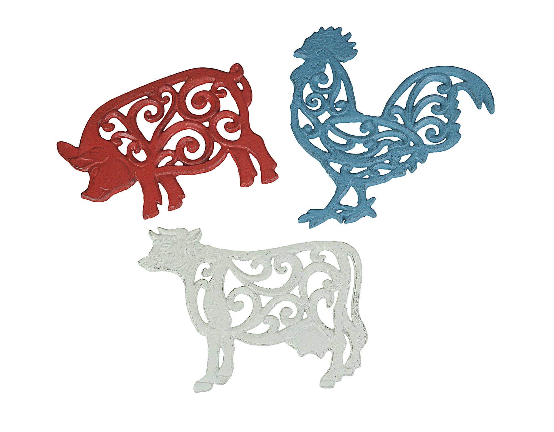 Farm Animal Rustic Cast Iron Trivet Set, Pig, Cow, Rooster、mySite、g9winljtr