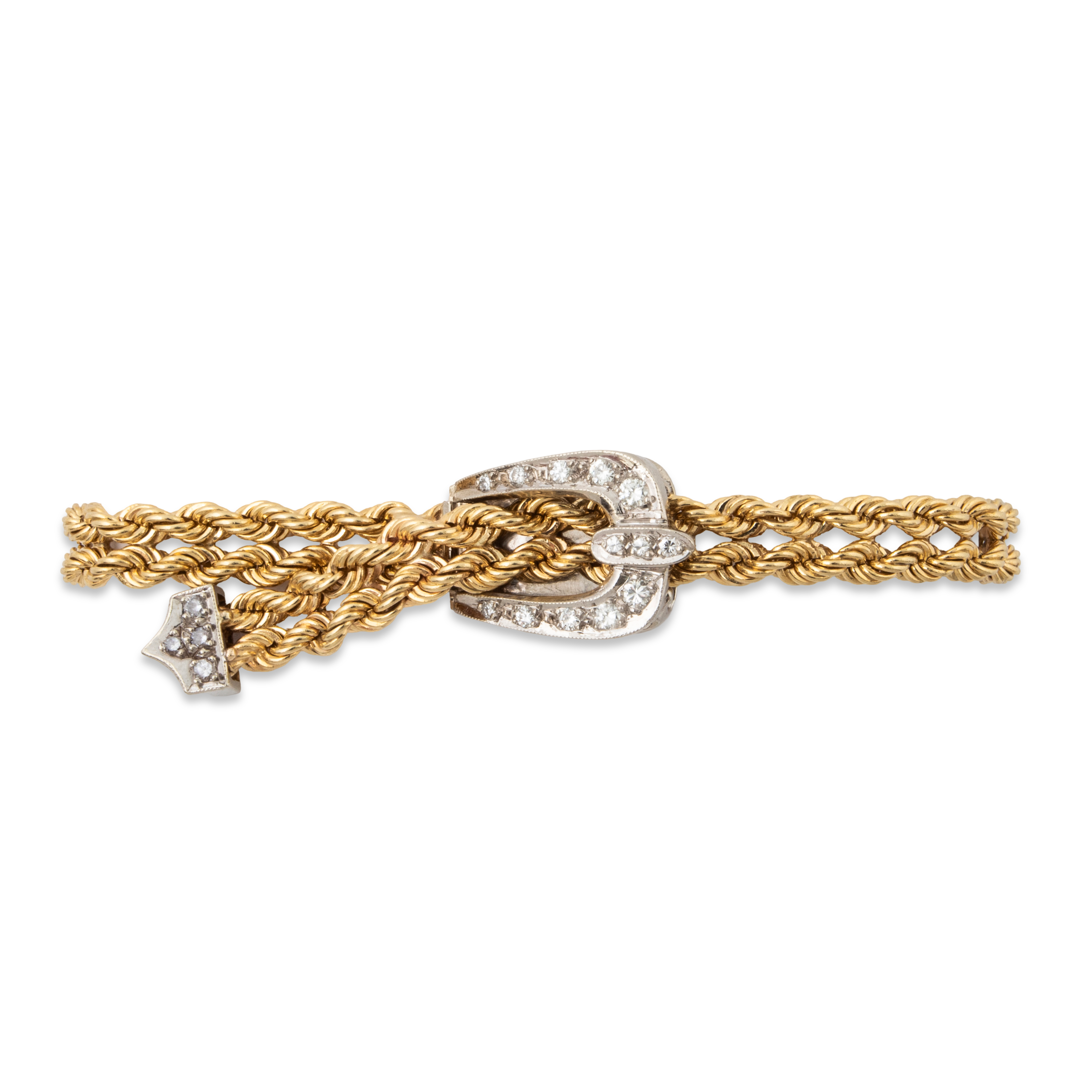 Vintage 14k Yellow & White Gold .237cttw Diamond Rope Buckle Bracelet 7.25、mySite、hinf8tx79
