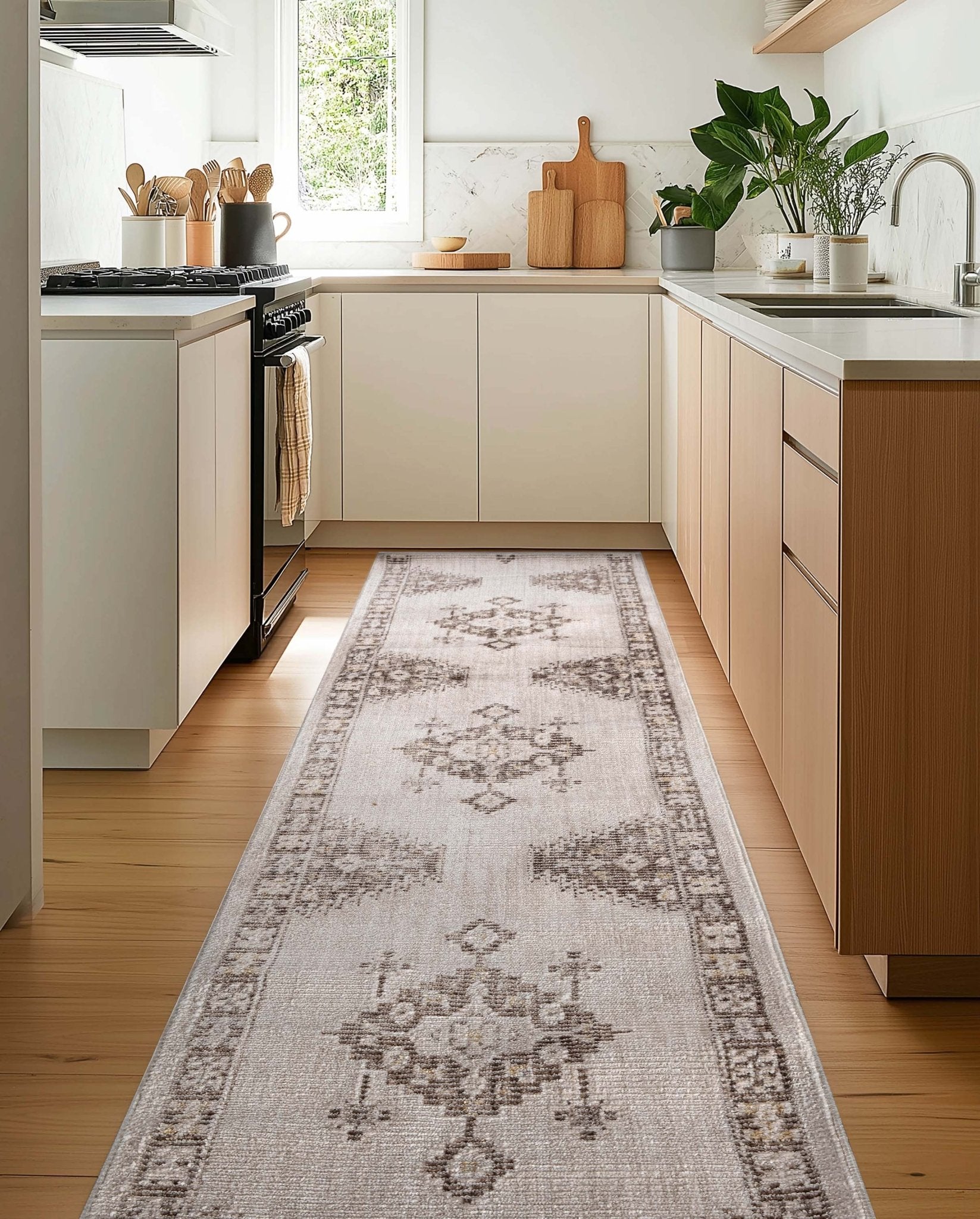 Custom Size Runner Isfjord Tribal Medallion Ivory Choose Your Width x Choose Your Length - Perfect For Hallway, Stairs & Kitchen、mySite、gigharbornorthrealestate