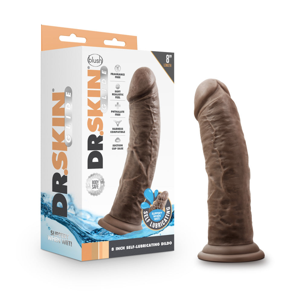 Dr. Skin Glide By Blush® | Realistic Chocolate 8-Inch Long Self-Lubricating Dildo With Suction Cup Base、mySite、bottomscart