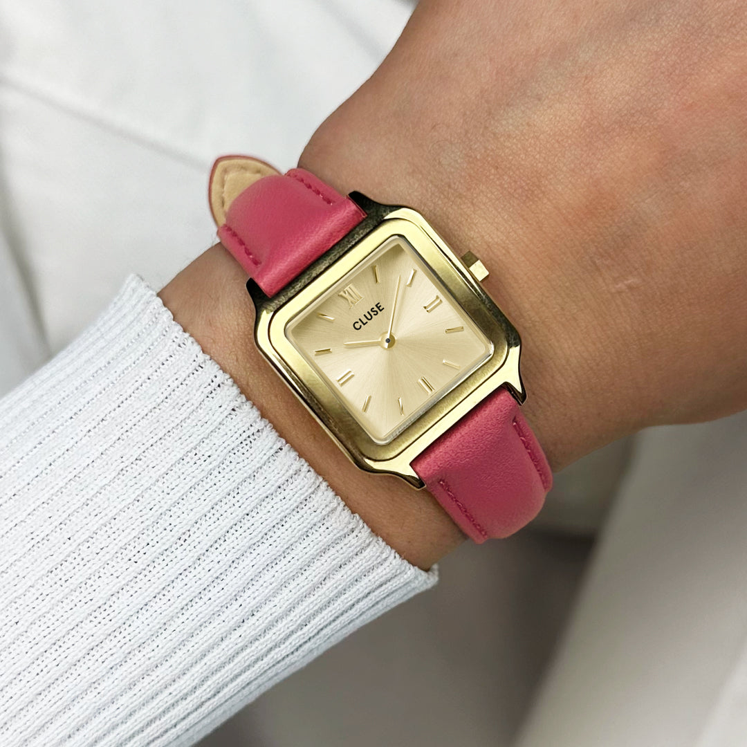  Strap 14 mm Leather Raspberry, Gold Colour