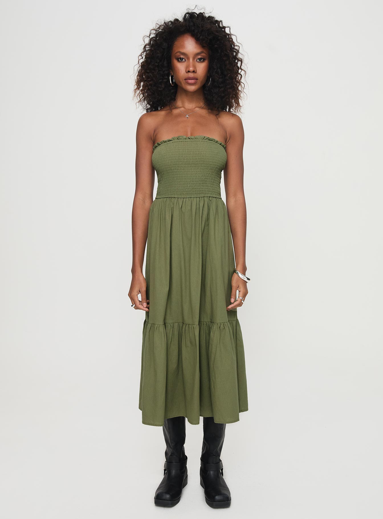 Chani Strapless Maxi Dress Olive、mySite、solidvoid