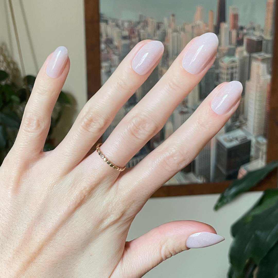 Milky Micro Glitter - Press-On | Medium | Oval、mySite、solidvoid