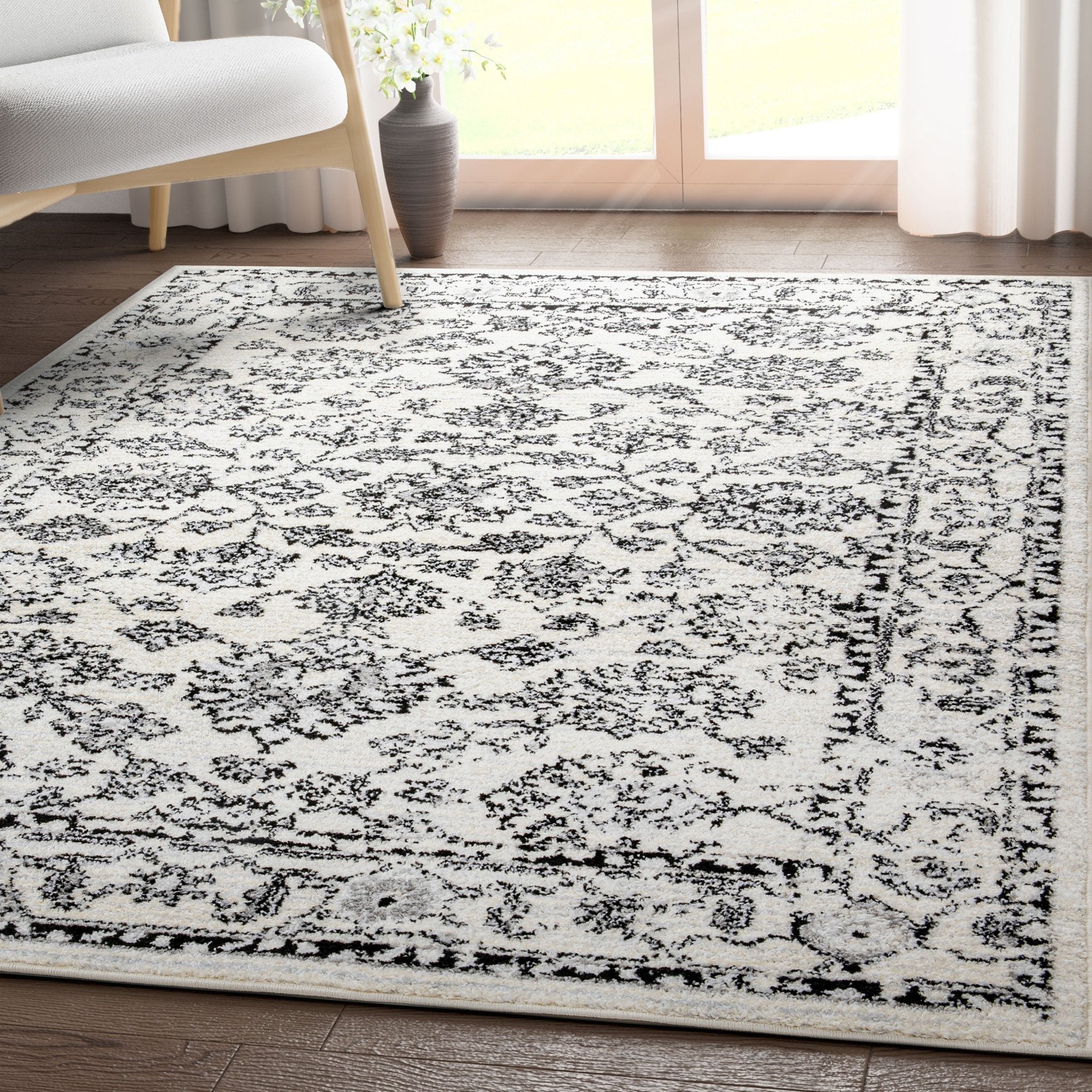 Palace Persian Oriental Botanical Ivory Grey High-Low Rug、mySite、gigharbornorthrealestate