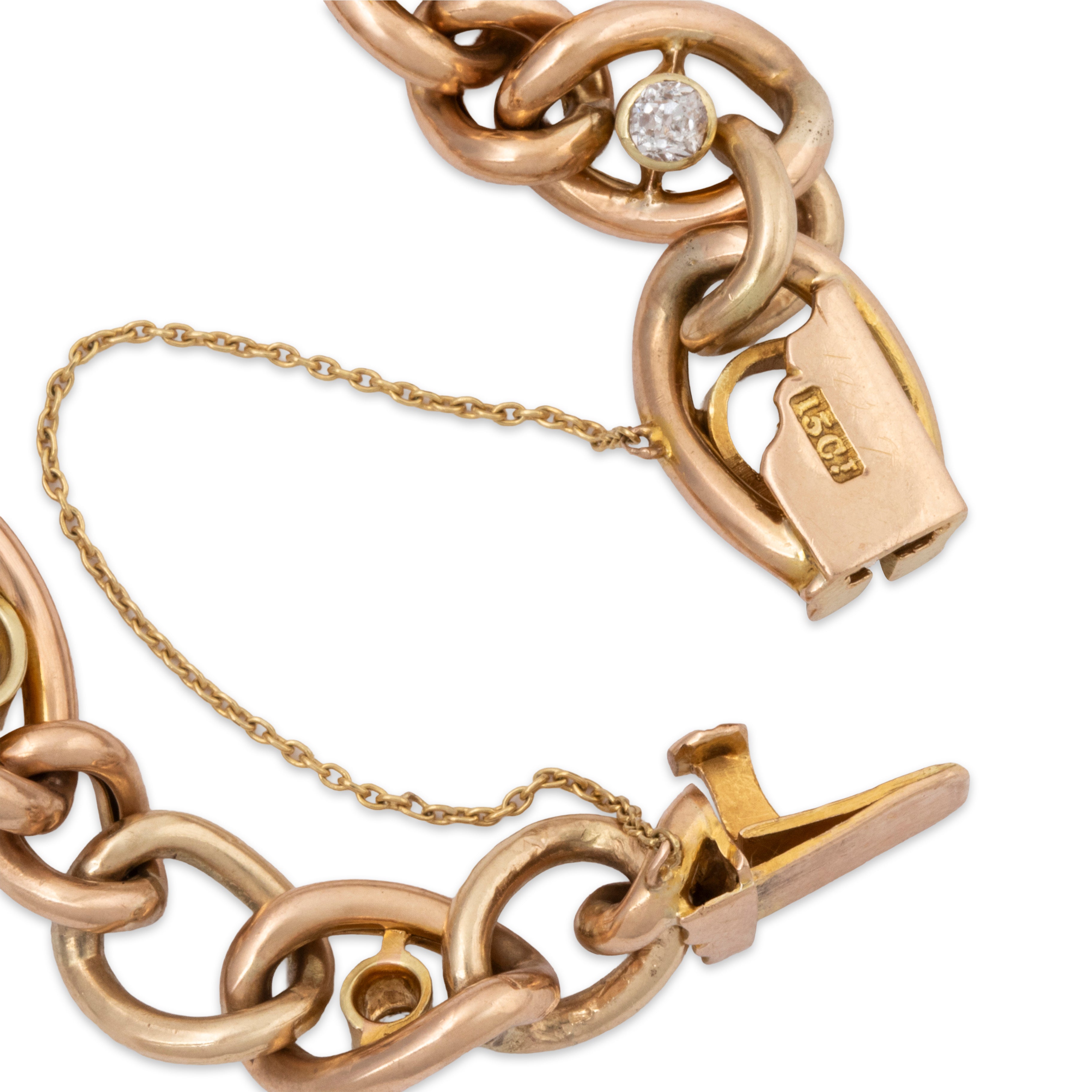 Antique European 15k Yellow Gold 2cttw Opal Old Mine Diamond Station Bracelet 6.75、mySite、hinf8tx79