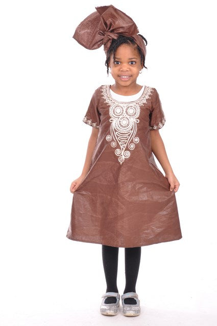 Brown Brocade Girls Dress with Beige Embroidery-DPC3334、mySite、solidvoid