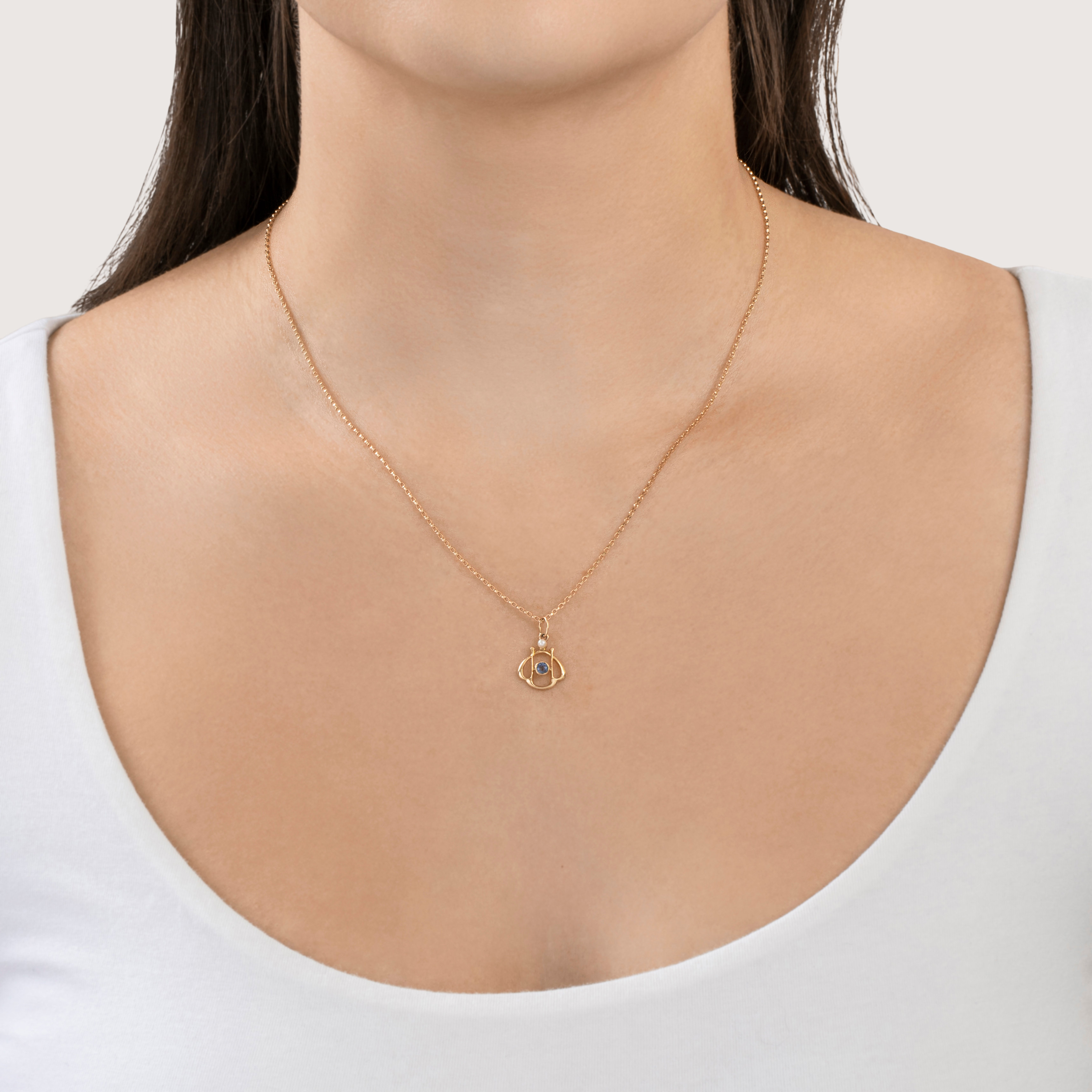 Antique Art Nouveau 14k Gold Blue Synthetic Sapphire Pearl Charm / Pendant、mySite、hinf8tx79