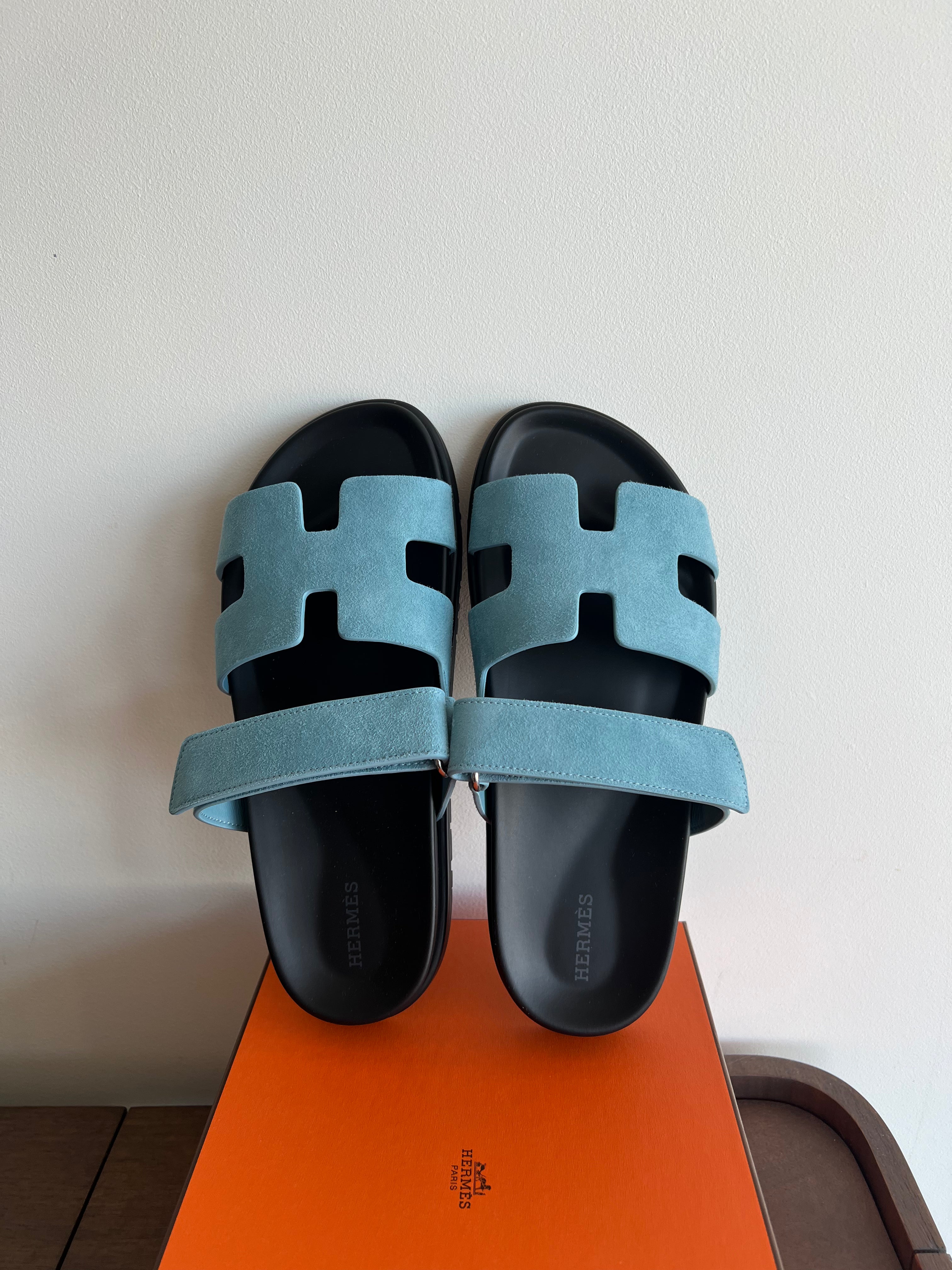 Hermès Chypre Suede Sandals (Bleu Minéral)、mySite、garminoutage.com