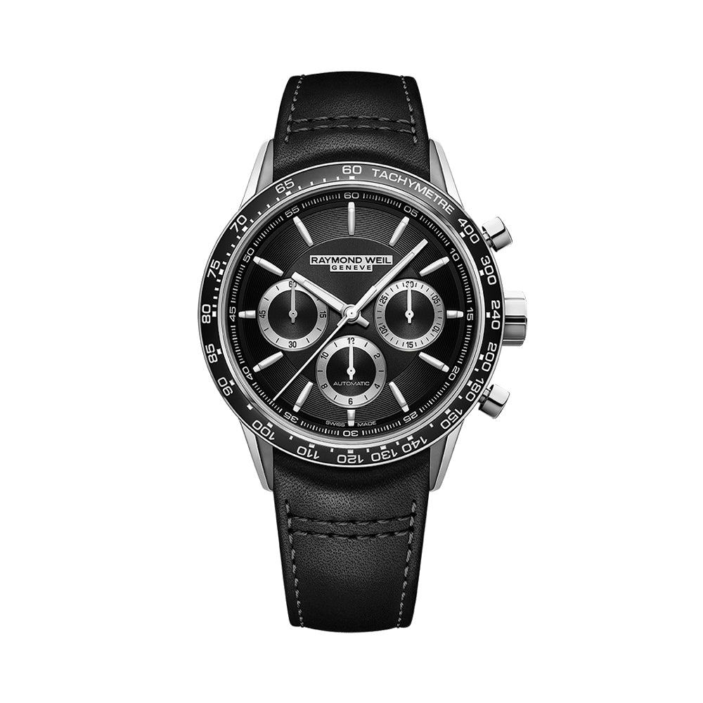 Freelancer Automatic Chronograph Ceramic Bezel 43.5mm - Black on Leather Strap、mySite、botmansion