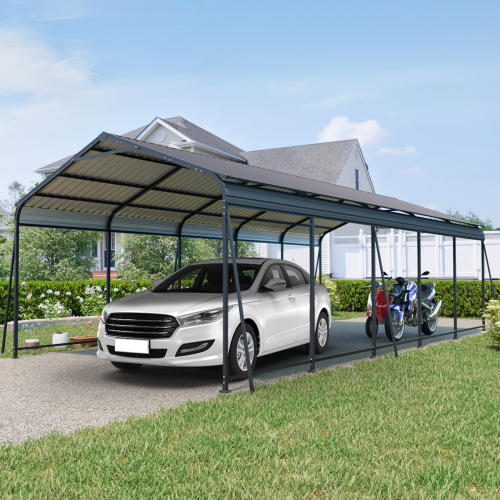 12 X 32 FT Carport, Heavy Duty Carport with Galvanized Steel Roof and Frame, Metal Carport Large Garage with 4 Fixed inclined square tube supports for Driveway Car, Truck、、eastwooduniform