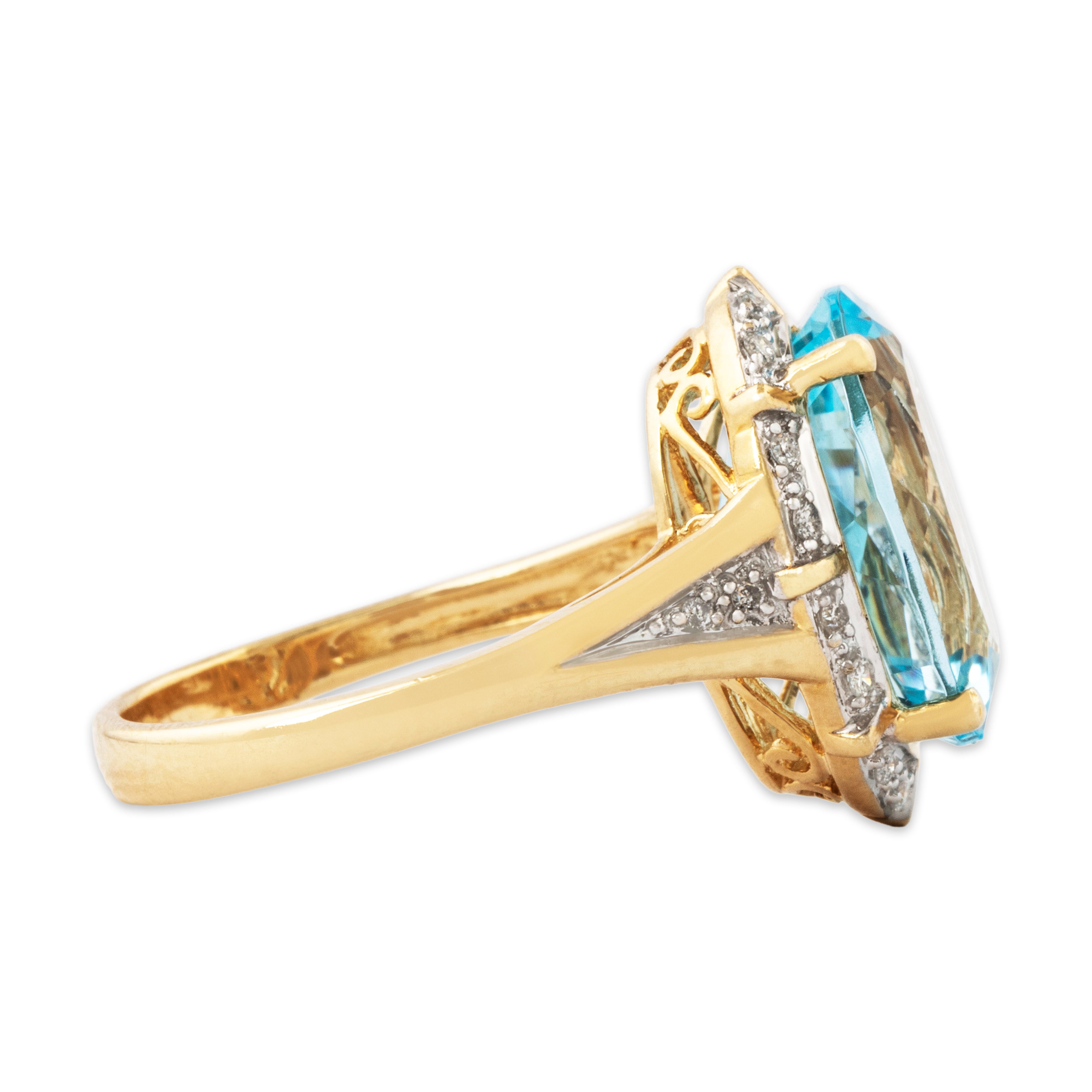 Vintage 14k Yellow Gold 6ct Blue Topaz Diamond Halo Cocktail Ring 7.00、mySite、hinf8tx79