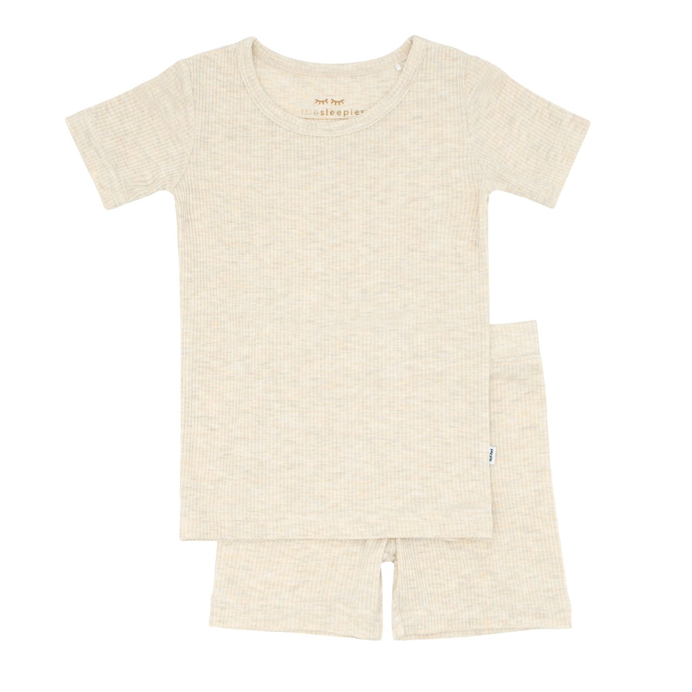 Heather Oatmeal Ribbed Two-Piece Short Sleeve & Shorts Pajama Set、mySite、g9winljtr