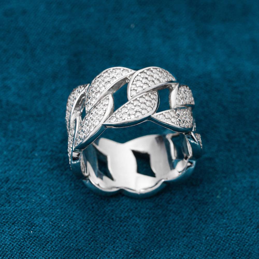 Moissanite 3-Row Cuban Link Ring 14K Gold、mySite、hinf8tx79