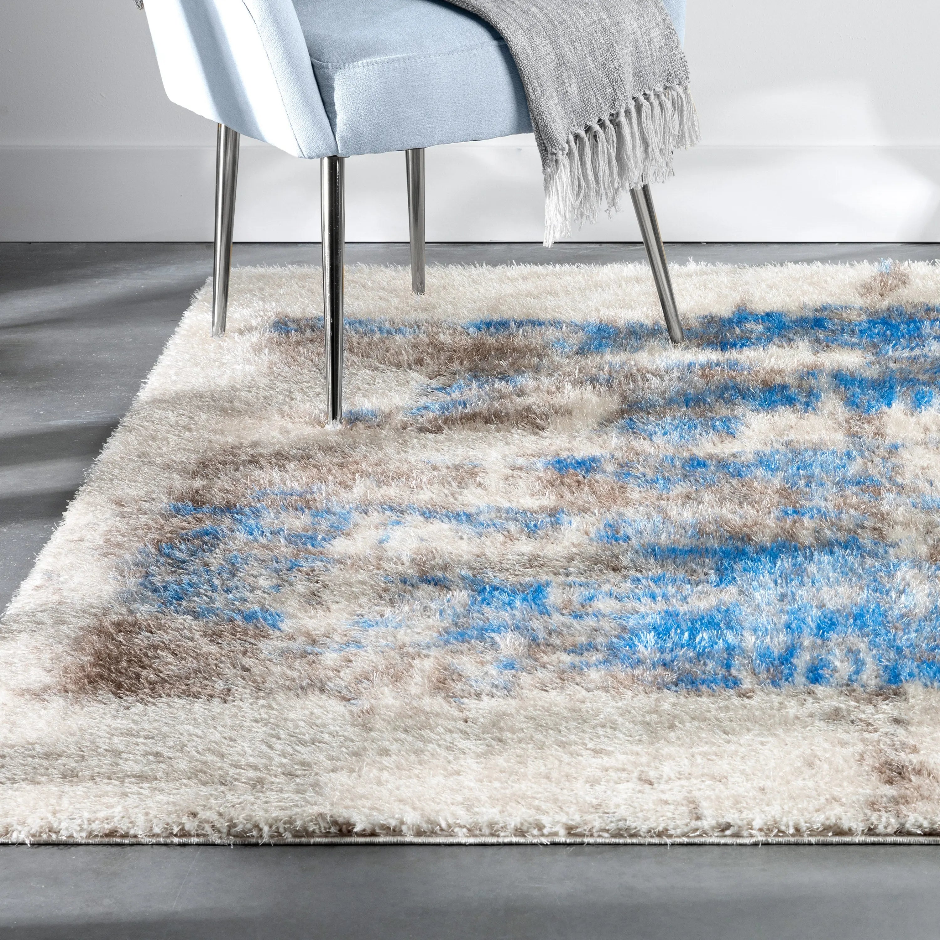 Sariah Modern Abstract Ivory Blue Shag Rug、mySite、gigharbornorthrealestate
