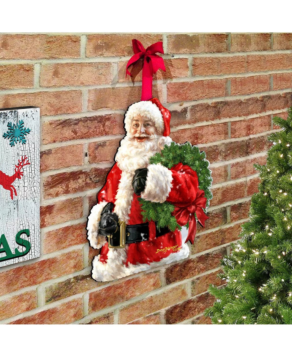Dona Gelsinger Santa Wreath Wooden Wreath Classic Christmas Decorative Collection、mySite、g9winljtr
