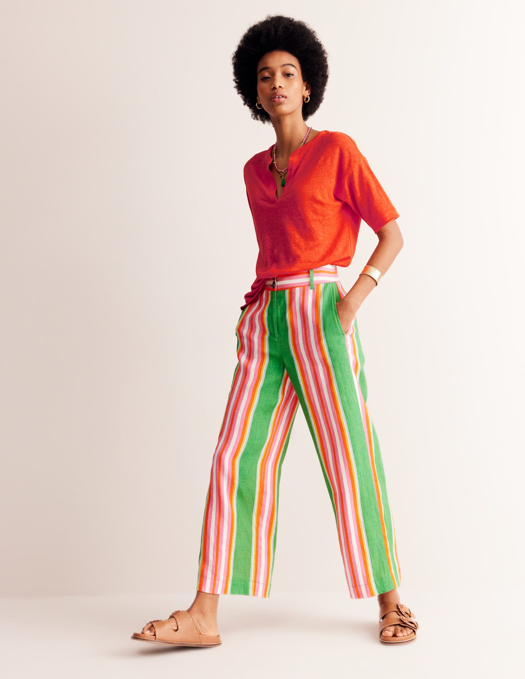  Notch Neck Linen Henley Top-Mandarin Orange、mySite、ashleygrahame