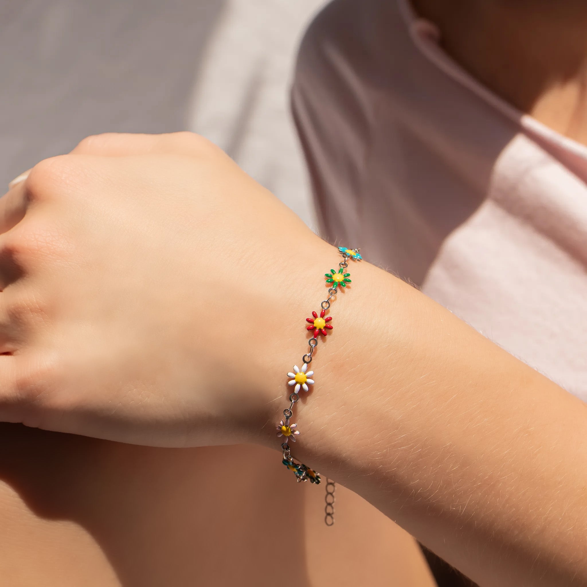 18K Gold PVD Multi Colored Floral Chain Bracelet / BRJ1063、mySite、dreamappss