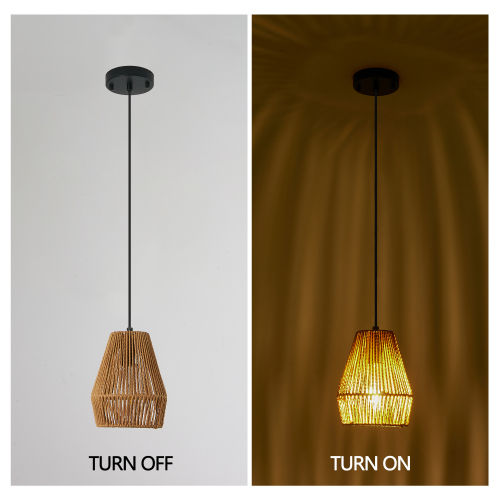 17" Boho Hemp Rope Pendant Light, Handcrafted Farmhouse Hanging Light Fixture for Kitchen Island, Dining Room, or Bedroom, Natural Finish, Adjustable Height (Bulb Not Included)、、eastwooduniform