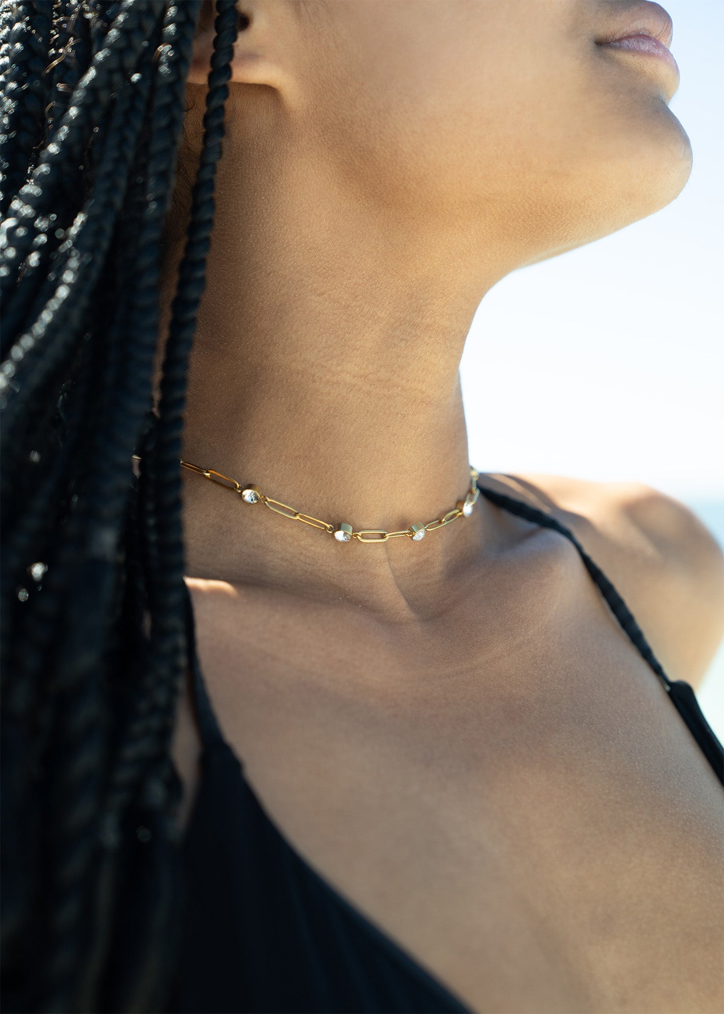 Stainless Steel Paperclip Chain and Crystal Stone Necklace / CHN0088、mySite、dreamappss