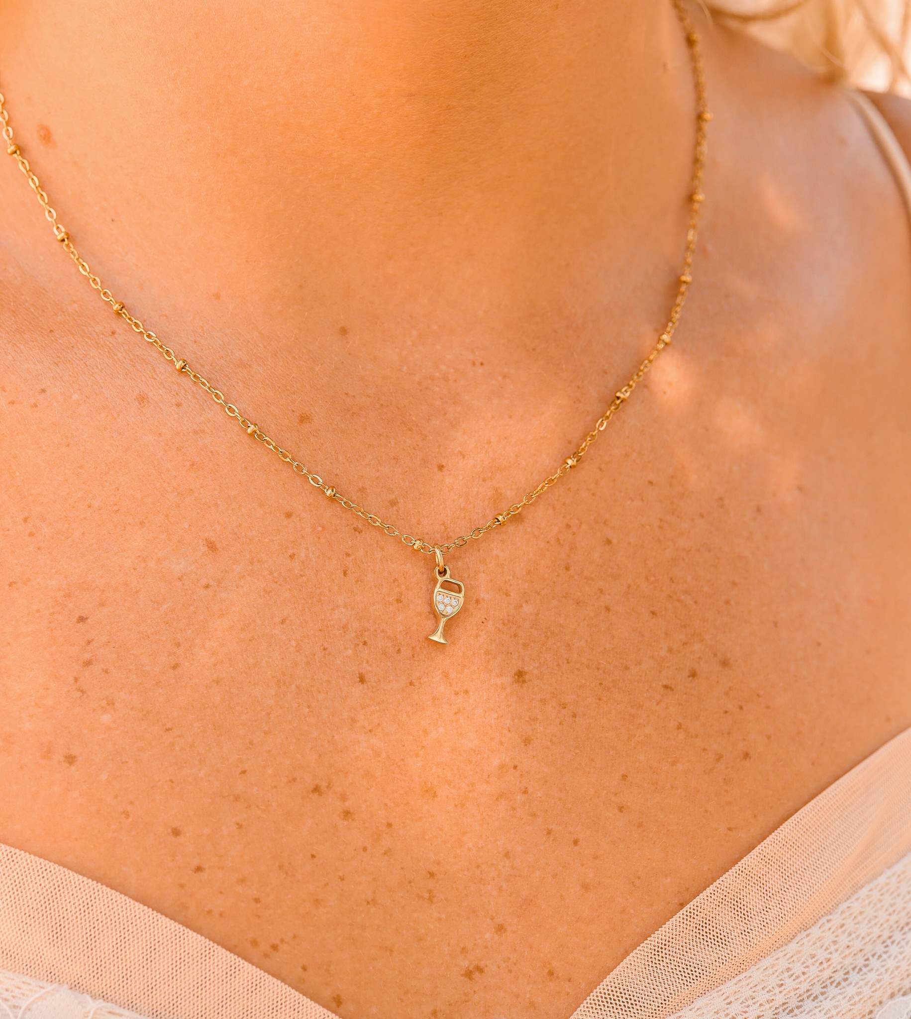 18K Gold PVD Stainless Steel CZ Wine Glass Charm / PDL0144、mySite、dreamappss