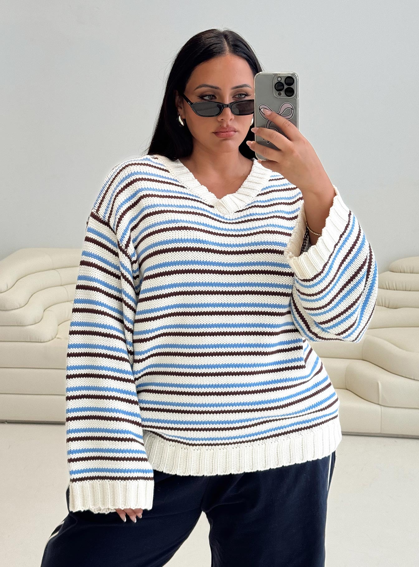 Karolyn Sweater Blue Stripe Curve、mySite、solidvoid