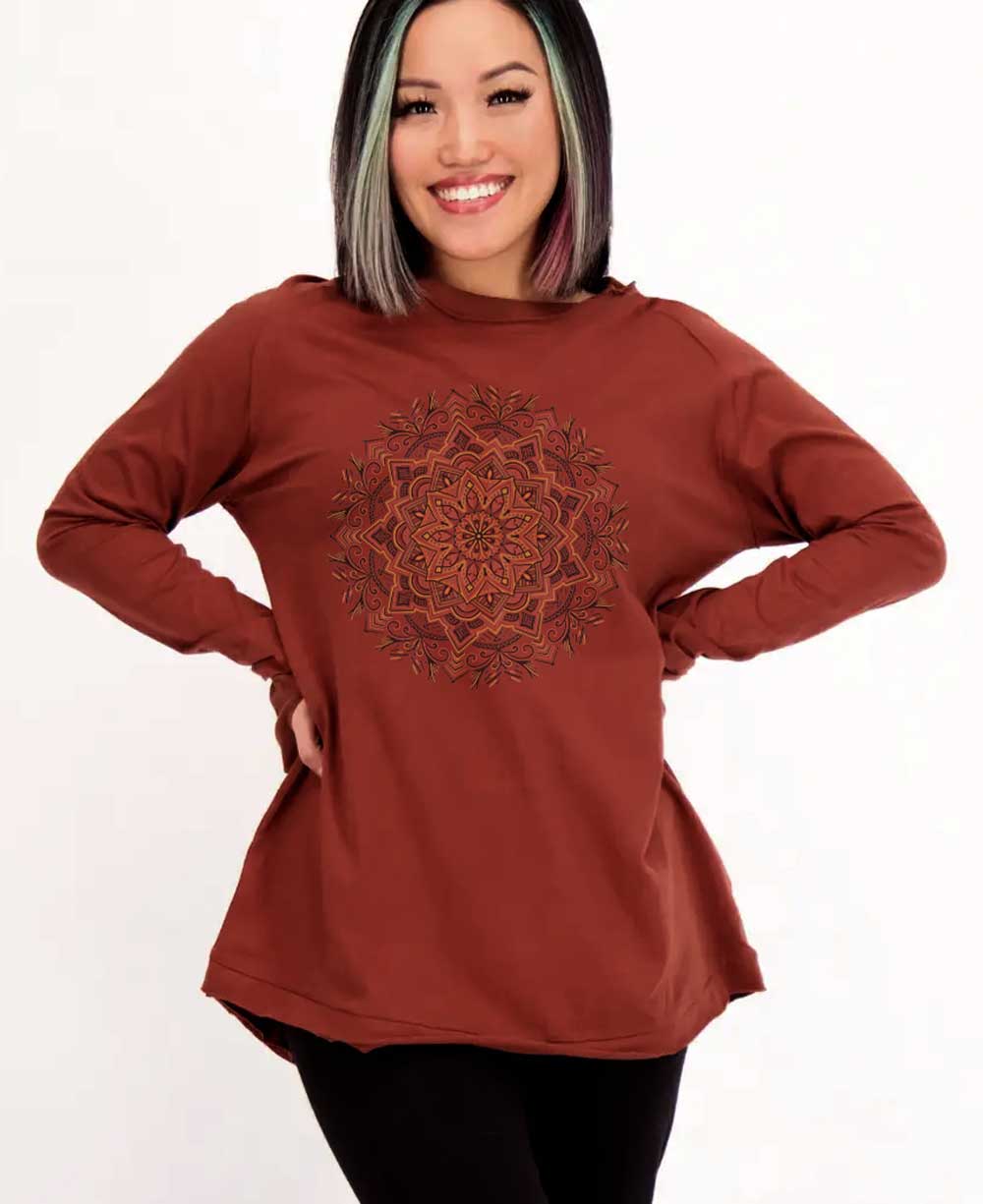 Fair Trade Organic Cotton Mandala Long Sleeve Yoga Tunic Tee、mySite、topwebapps