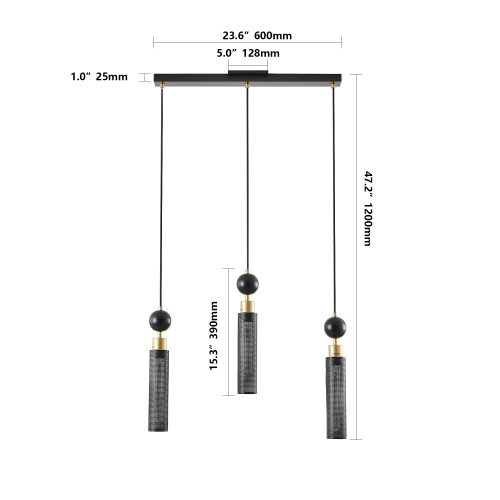 24" Modern Industrial Multi-Light Pendant Chandelier - 9-Light Black and Gold Adjustable Ceiling Light Fixture with Mesh Cylinder Shades for Living Room, Dining Room, or Staircase (Bulb Not Included)、、eastwooduniform