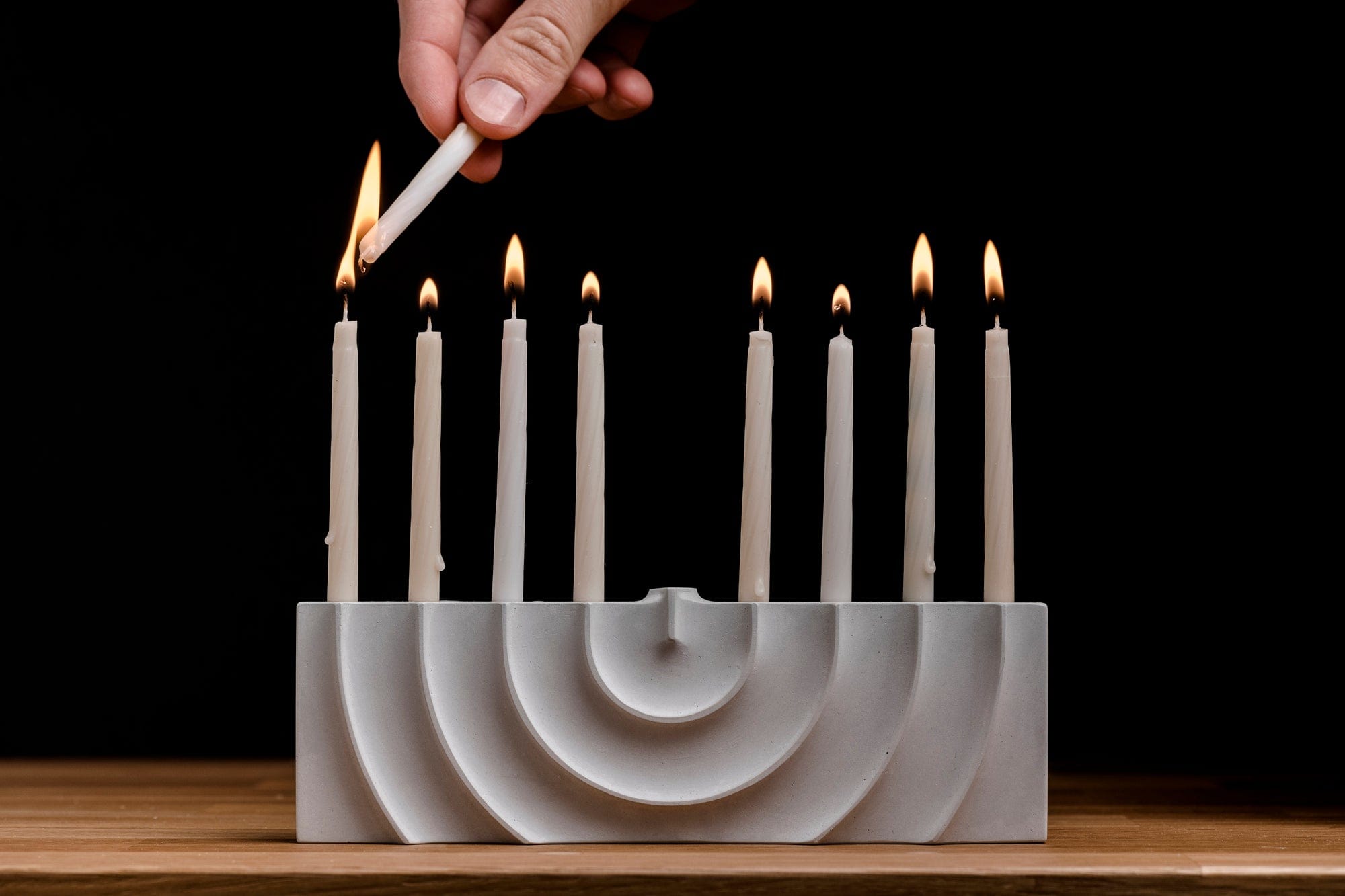 Hand-Poured Rippled Concrete Hanukkah Menorah - Gray、mySite、topwebapps
