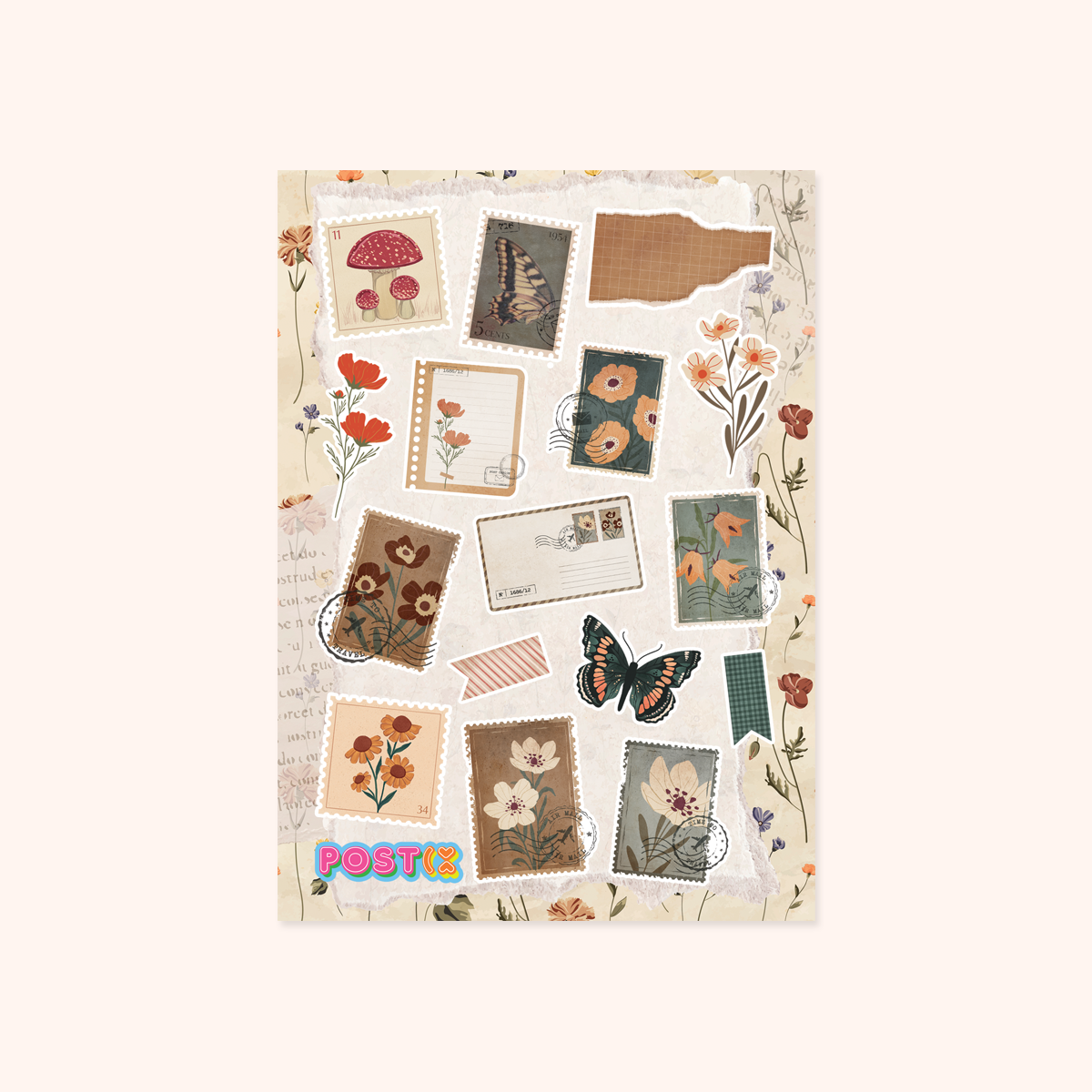  Vintage Stamp Collage Paper Sticker Sheet、mySite、ghnorth