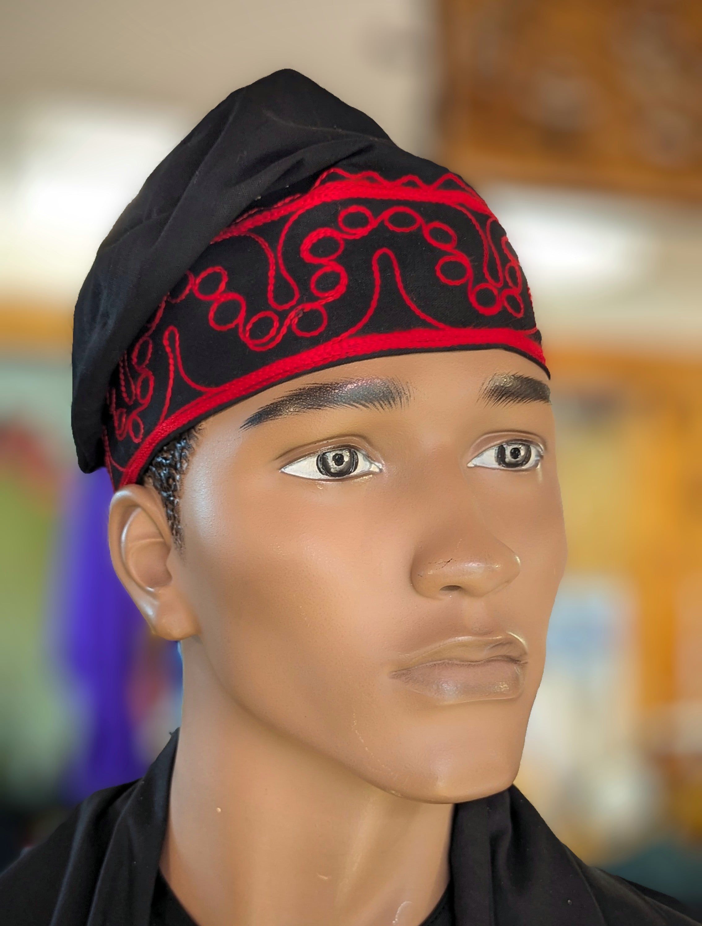 Dupsie's Alago Embroidered Black African Cotton Adebo fila kufi cap hat with Red embroidery DPH4098、mySite、solidvoid