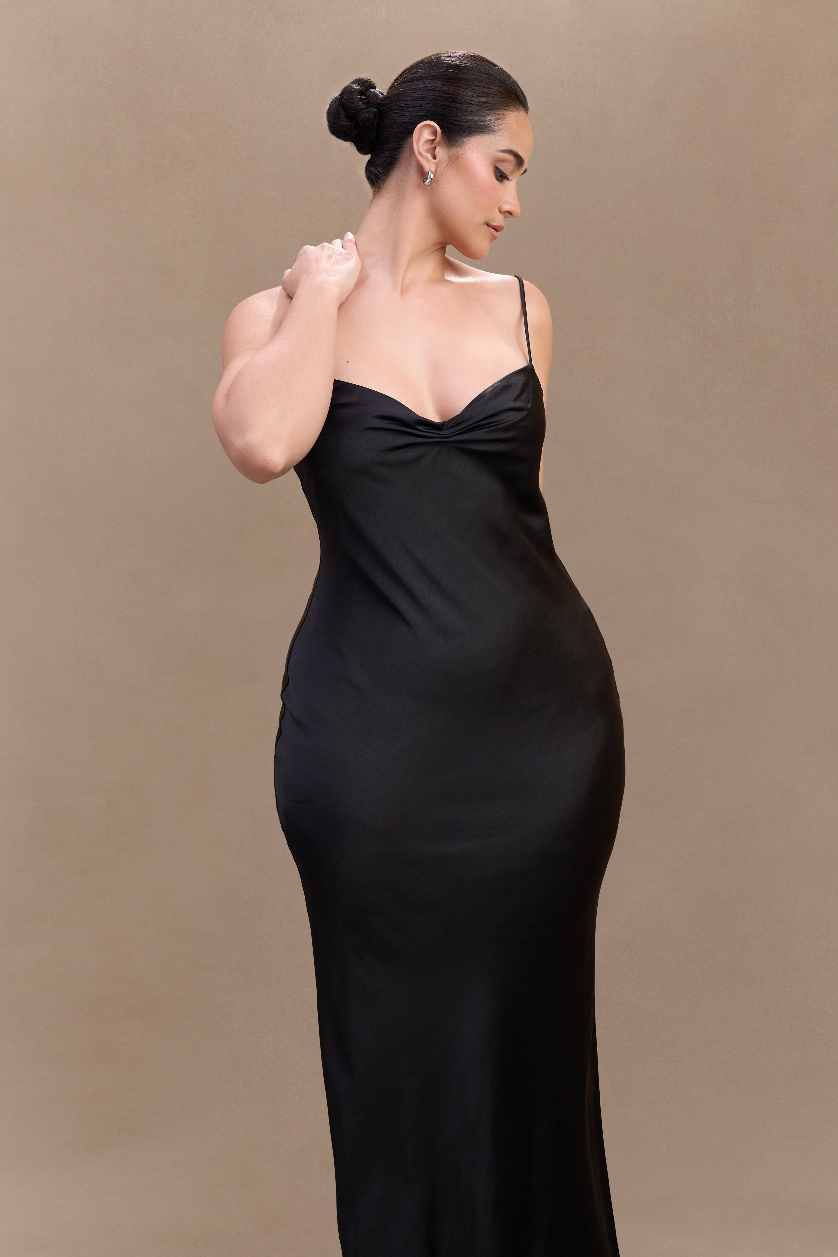 Lilly Sweetheart Satin Maxi Dress - Black、mySite、solidvoid