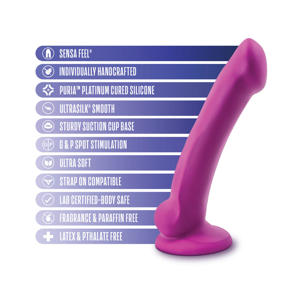 Avant By Blush® | Ergo Mini Violet D9: Artisan 7 Inch Thin Dildo with Suction Cup Base - Elegantly Made with Smooth Ultrasilk® Purio™ Silicone、mySite、bottomscart