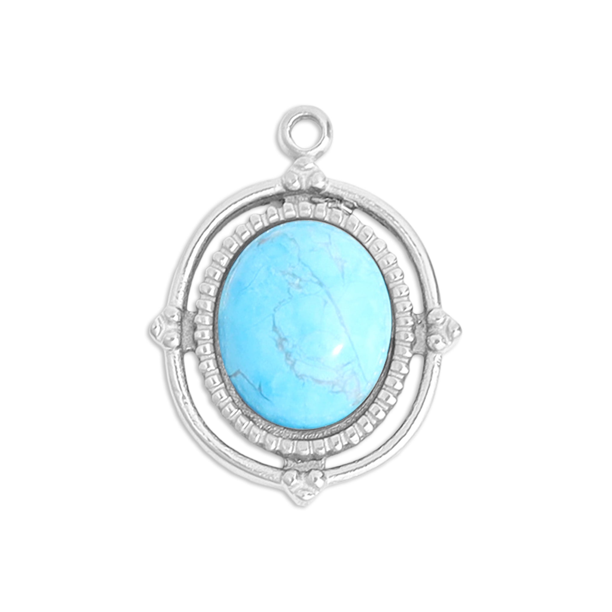 18K Gold PVD Stainless Steel Roped Frame Oval Semi Precious Stone Charm / PDL0119、mySite、dreamappss