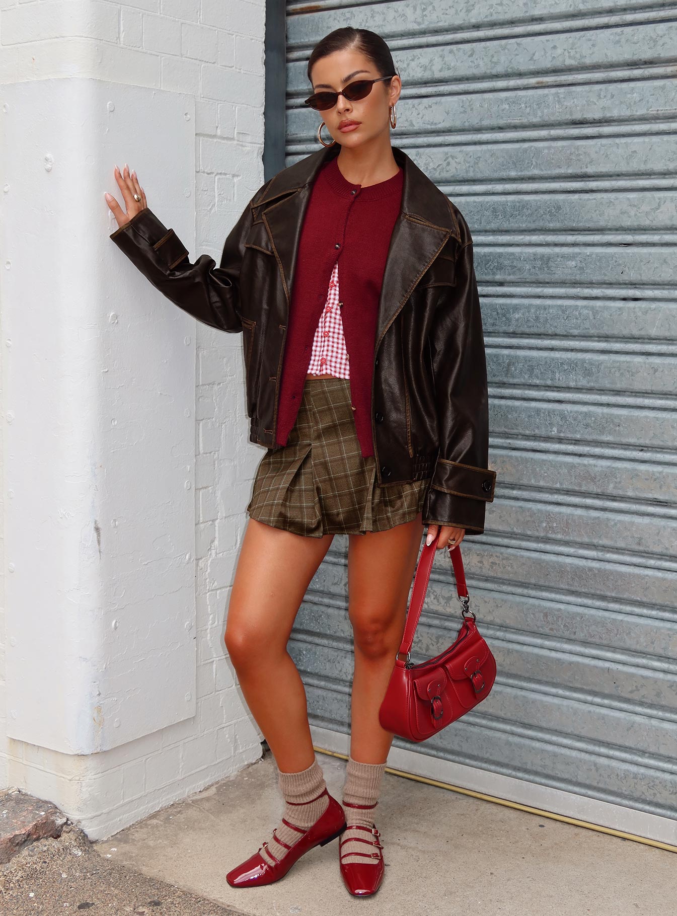 Nicolie Faux Leather Jacket Vintage Washed Brown、mySite、solidvoid