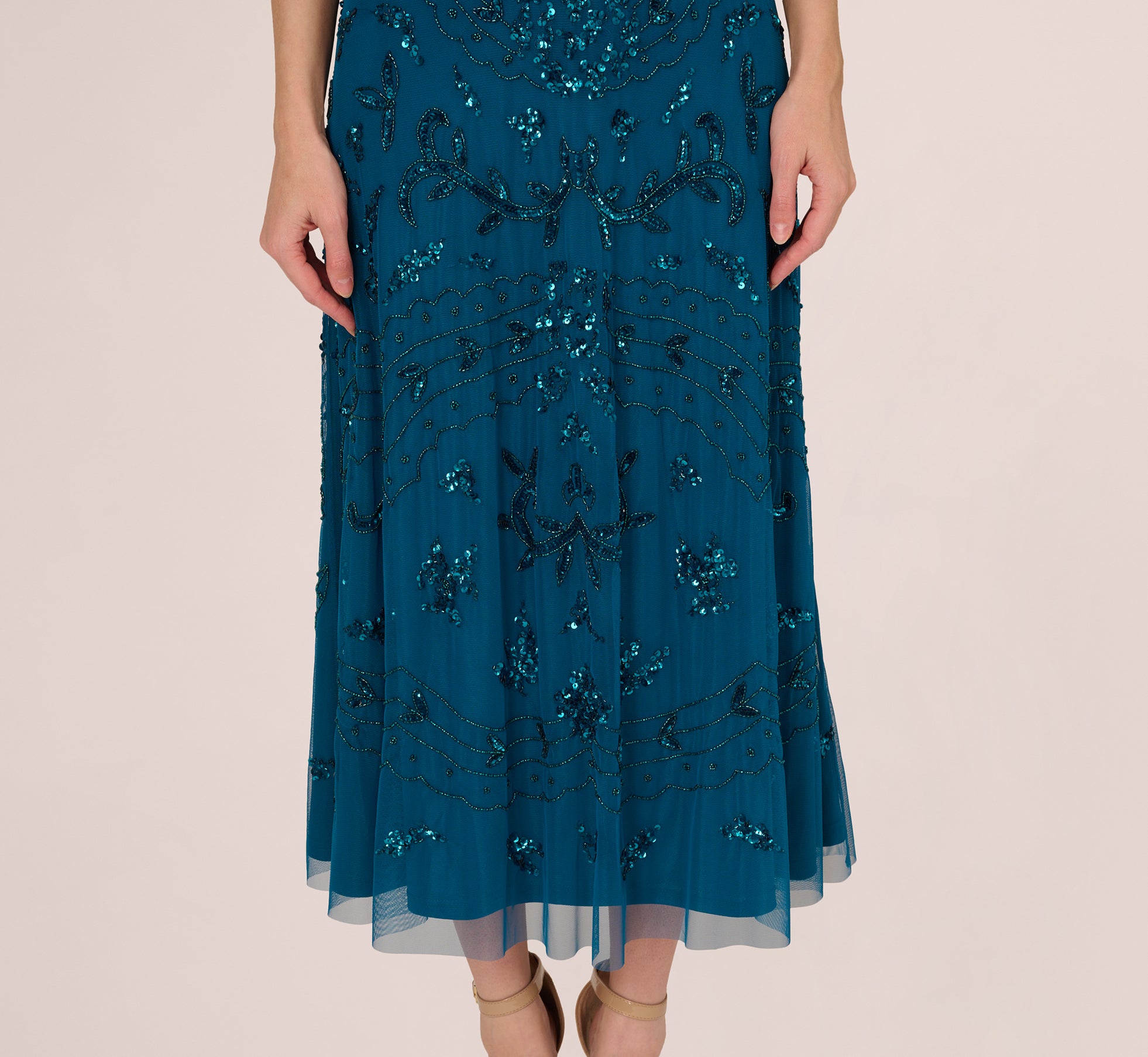 Hand-Beaded Ankle-Length Dress In Teal Sapphire、mySite、solidvoid