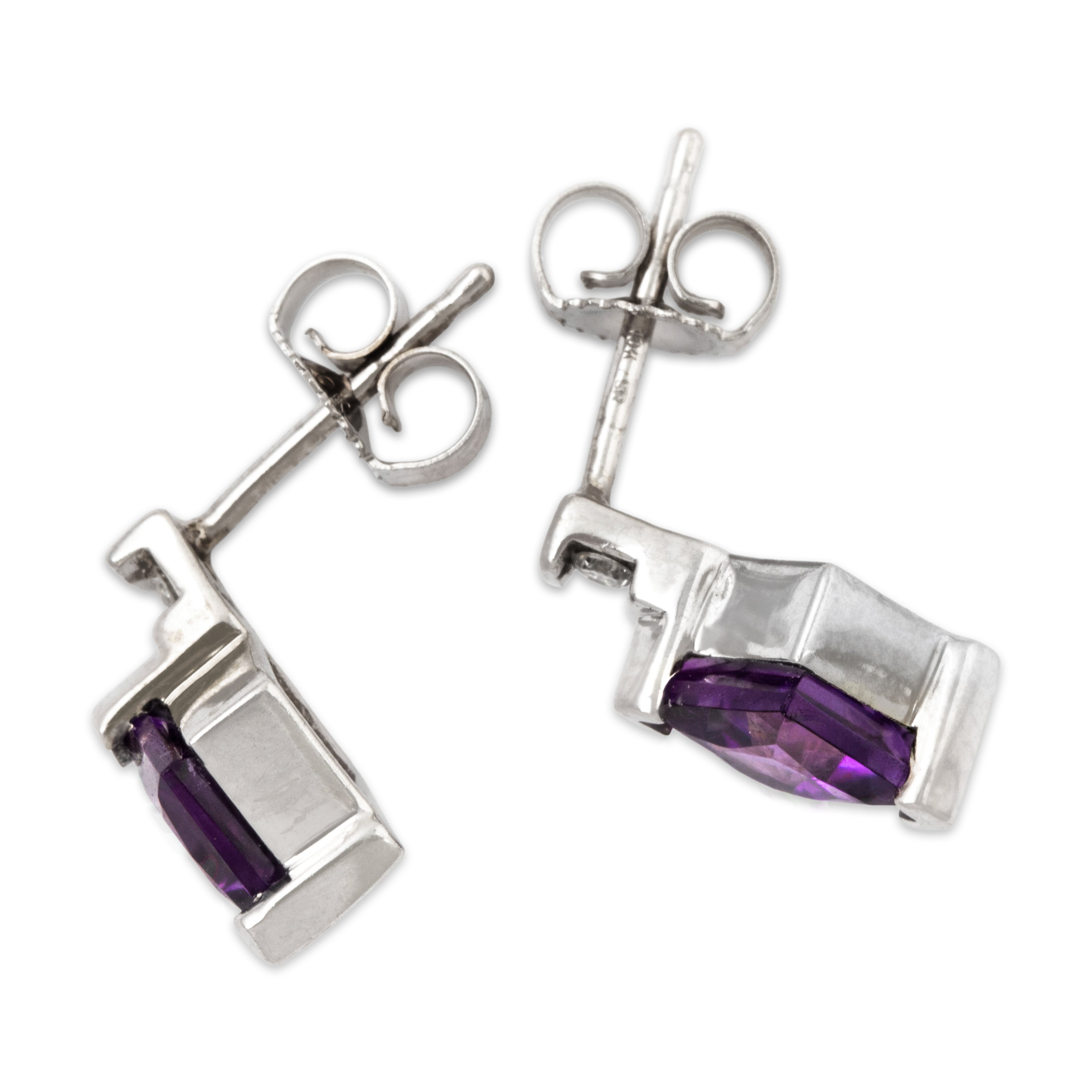 Vintage 10k White Gold 1.14cttw Amethyst Diamond Modernist Stud Earrings、mySite、hinf8tx79