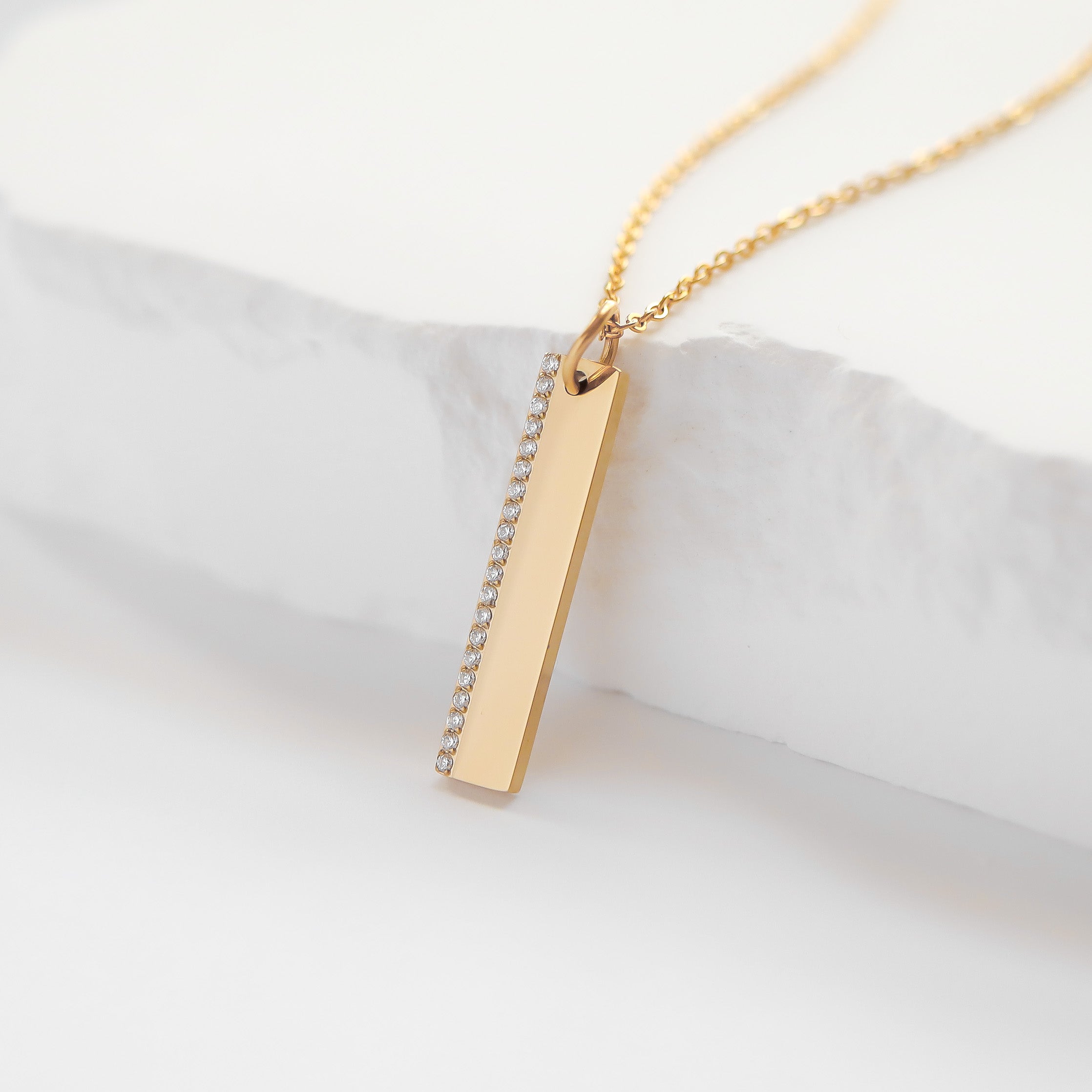 18K Gold PVD Stainless Steel Vertical CZ Blank Bar Pendant / SBB0281、mySite、dreamappss