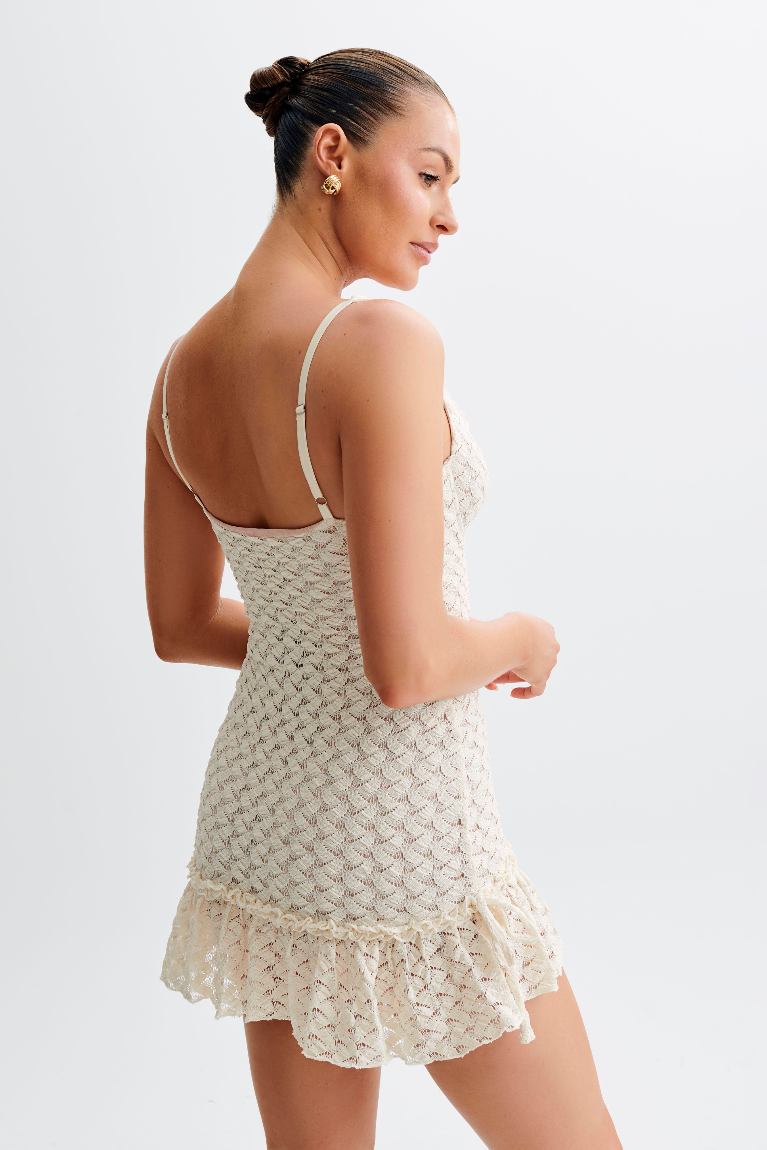 Marietta Cupped Lace Mini Dress - Ivory、mySite、solidvoid
