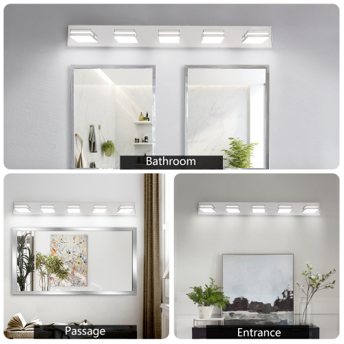 Modern Chrome LED Vanity Light, 5-Lights Wall Sconce for Bathroom and Mirror, Sleek Minimalist Design, Energy-Efficient, Easy to Install、、eastwooduniform