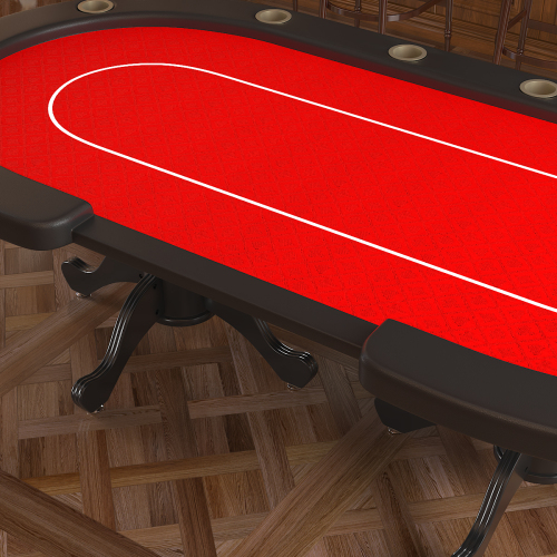 96" Oval Aura Poker Table for 10 Players Texas Holdem Poker Card with Bet Line Felt Surface Jumbo Cup Holders Red、、casual