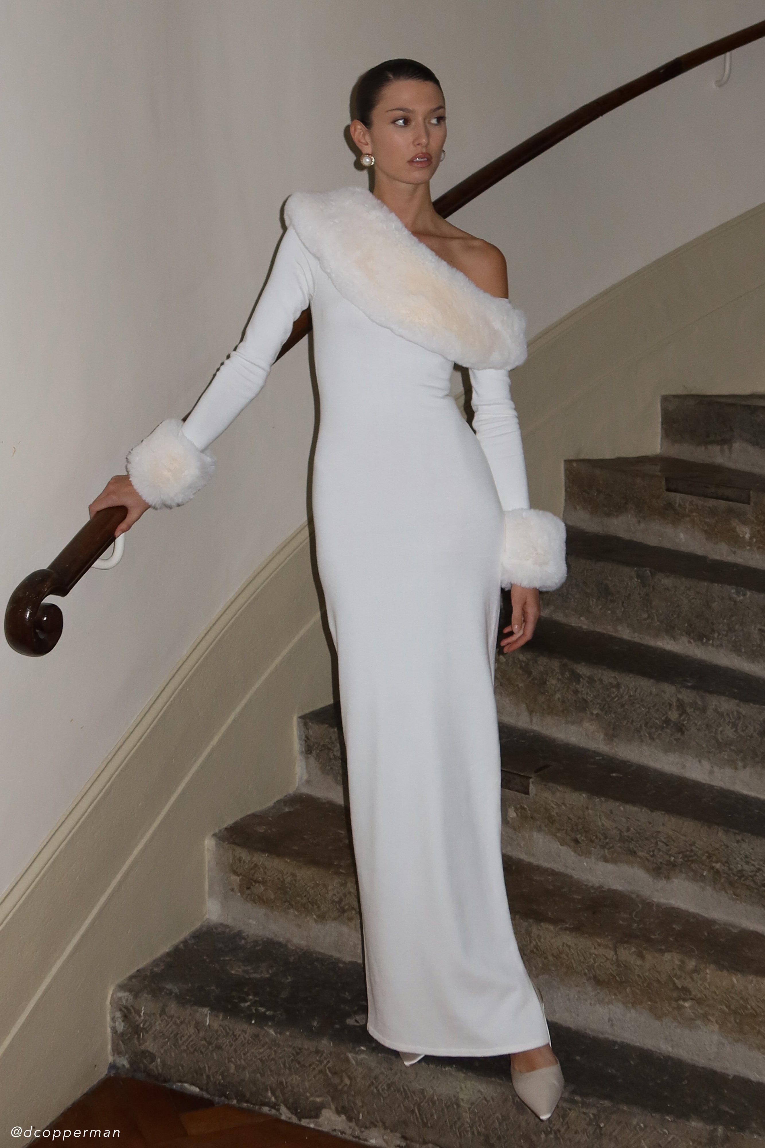 Karleigh Faux Fur Knit Maxi Dress - Ivory、mySite、solidvoid
