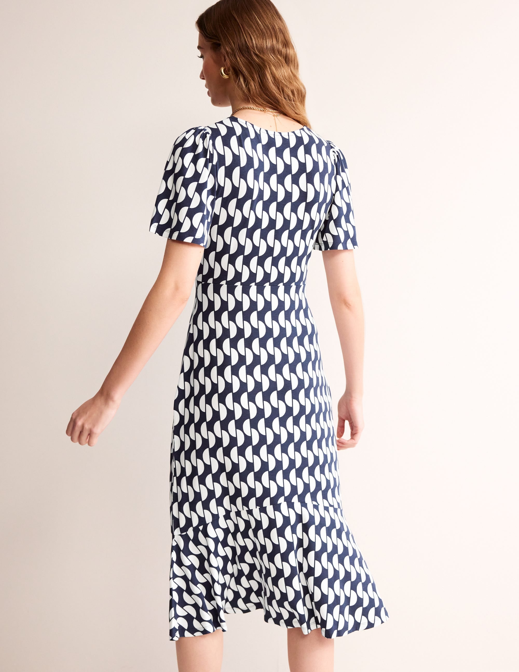  Felicity Jersey Midi Tea Dress-French Navy, Geo Wave、mySite、ashleygrahame