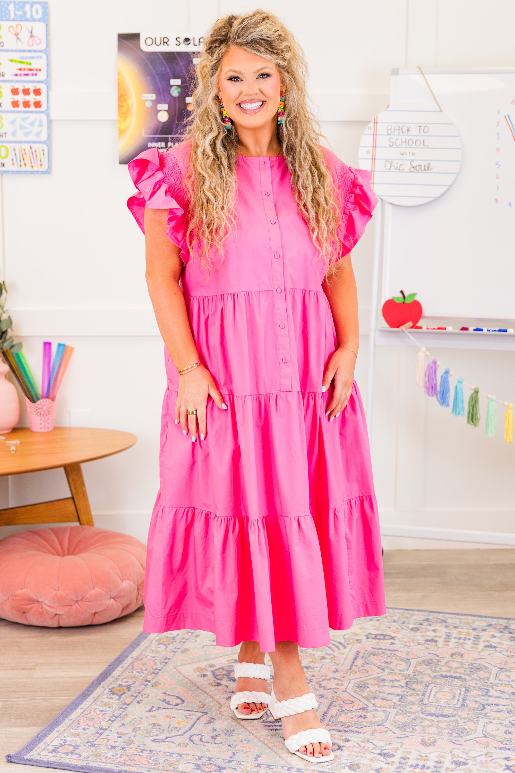  Blushing Button Midi Dress, Hot Pink、mySite、justintrudeaud