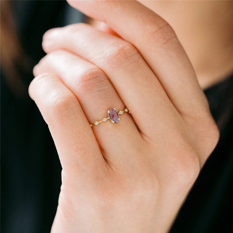 Stackable Amethyst CZ Sterling Silver Ring-Dainty, Feminine、mySite、g9winljtr