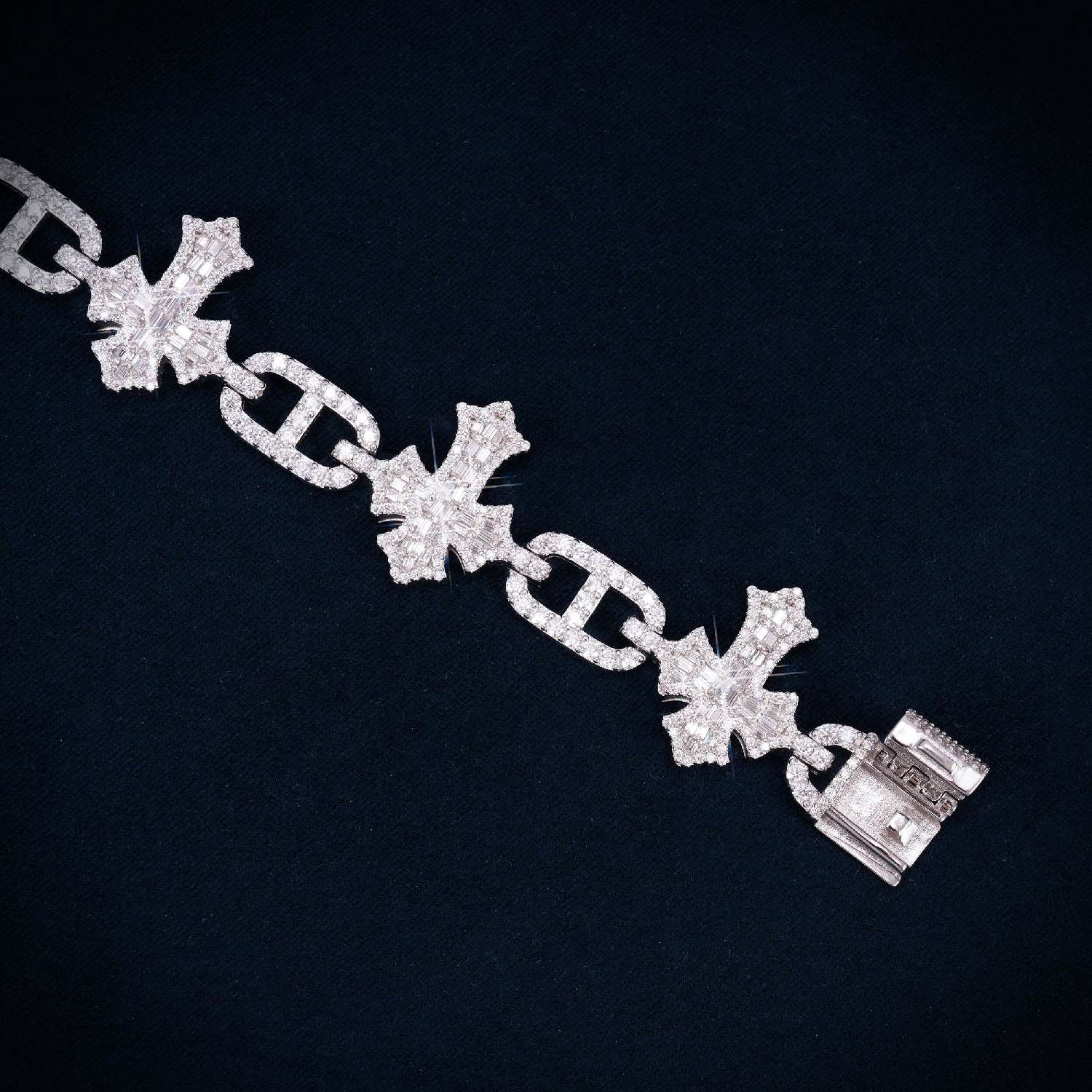 10MM Moissanite Cross Mariner Gucci Link Bracelet 14K Gold、mySite、hinf8tx79