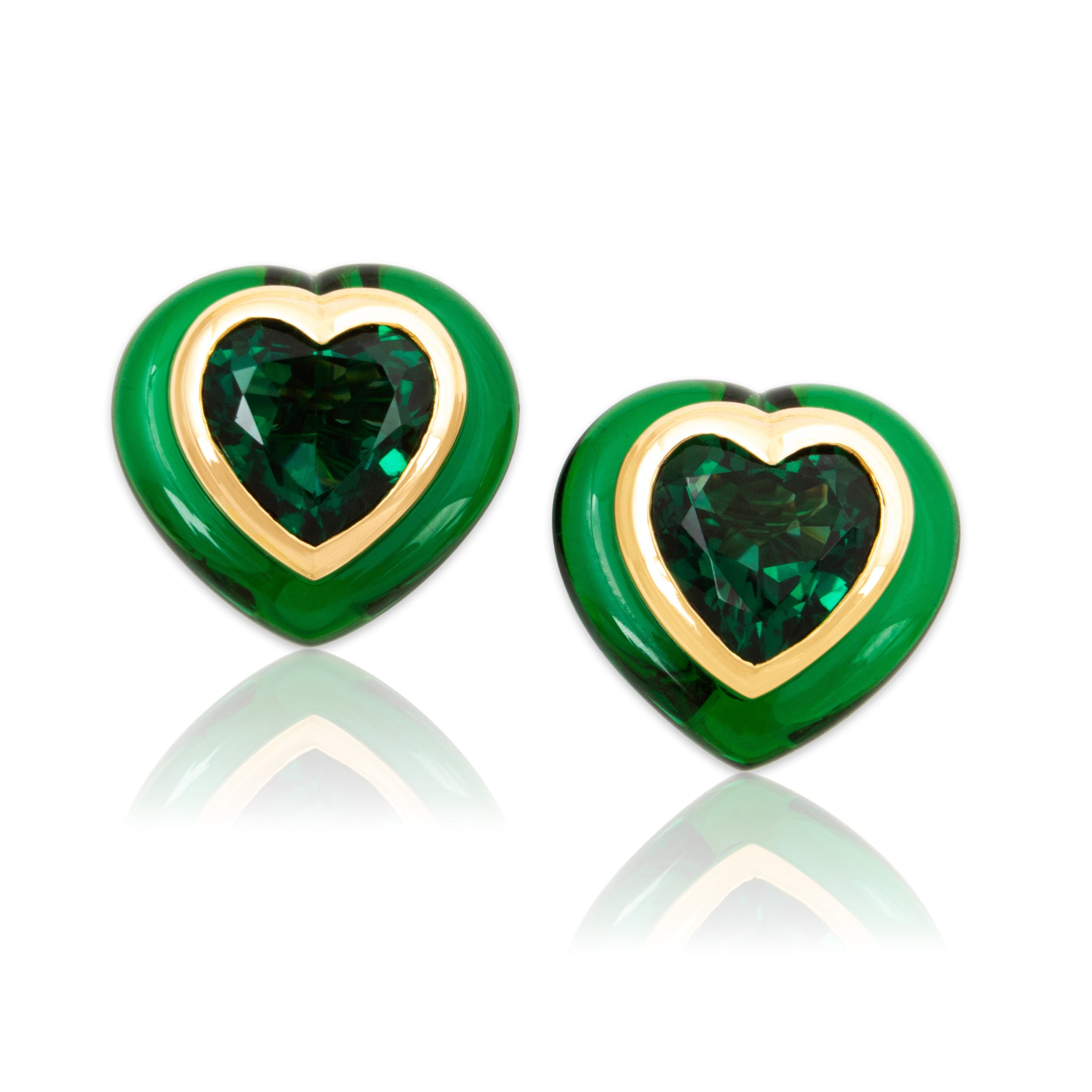 Vintage French 18k Yellow Gold Synthetic Quartz Lucite Statement Heart Earrings、mySite、hinf8tx79