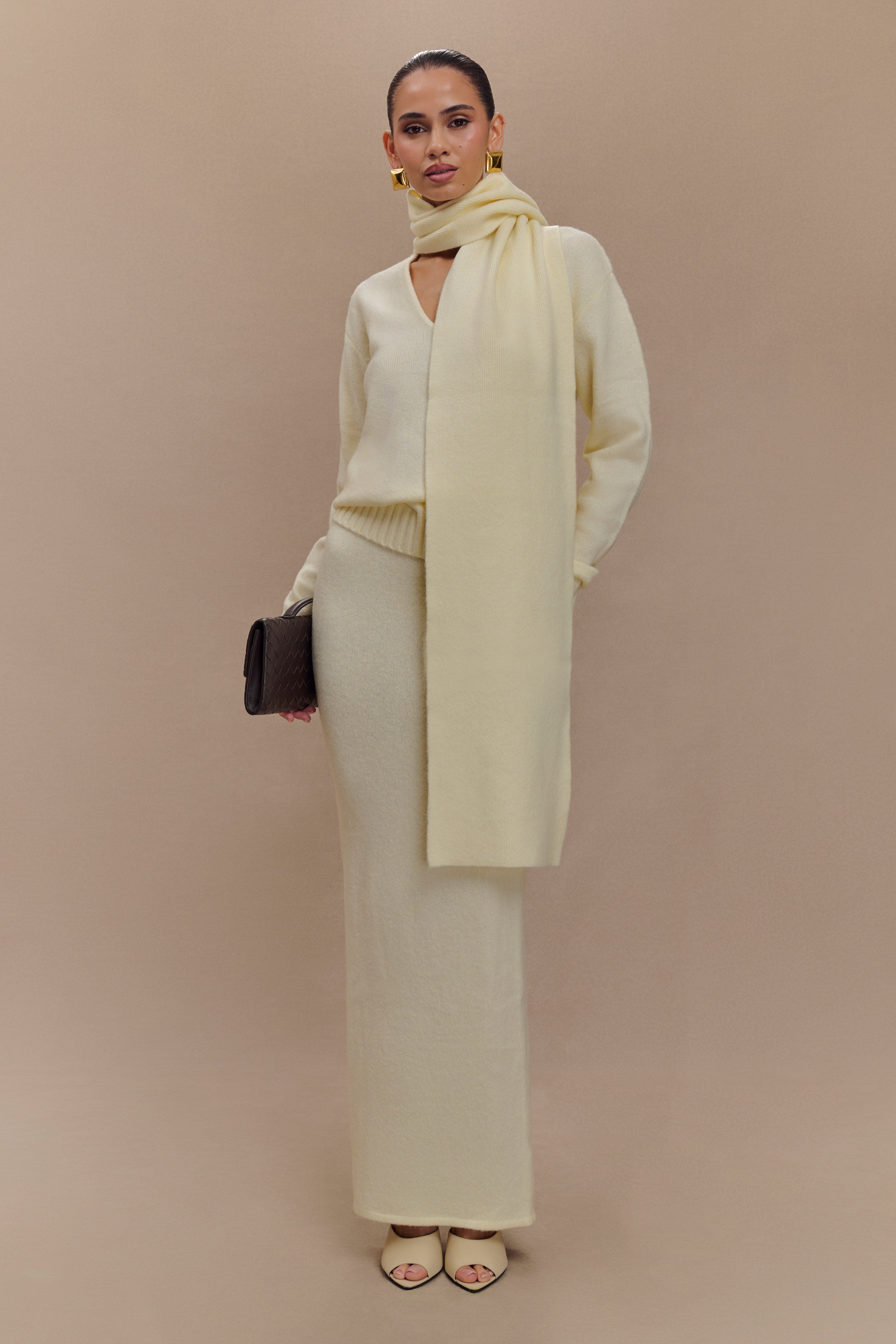 Ella V Neck Knit Jumper With Scarf - Ivory Marle、mySite、solidvoid