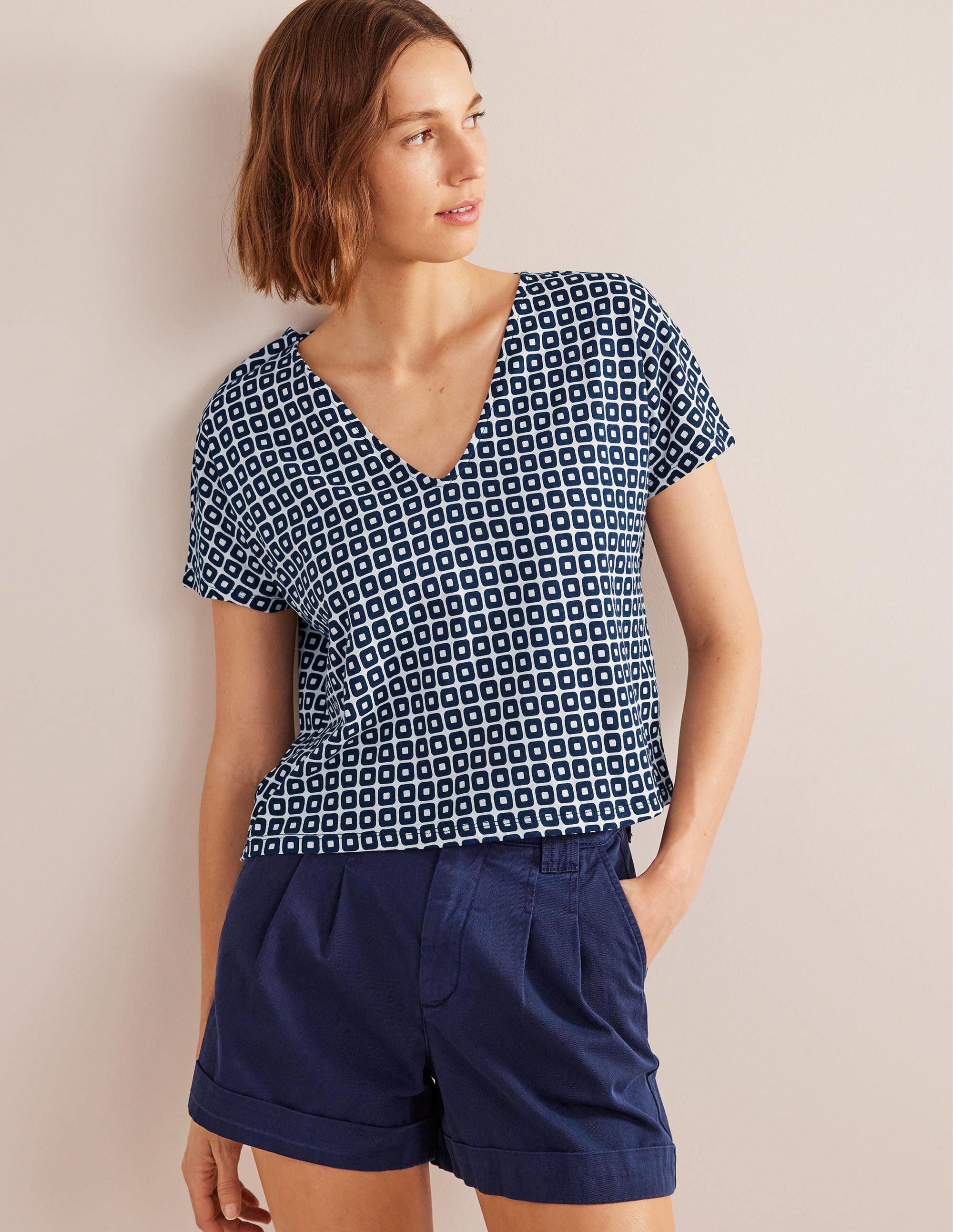  Tie Back Jersey Top-French Navy Cube、mySite、ashleygrahame