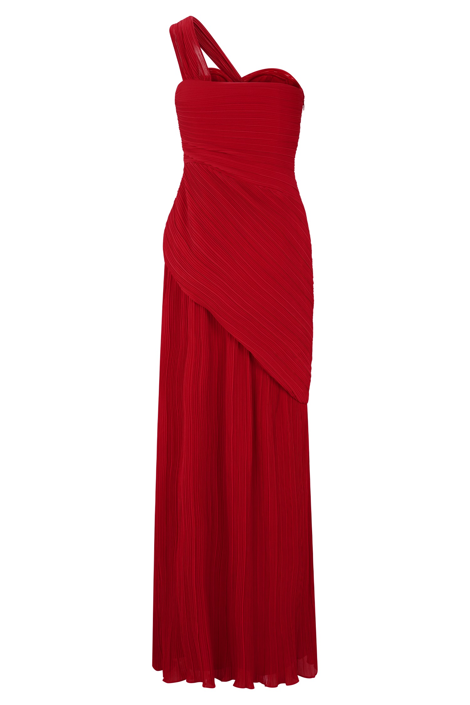 Tamara Shirred Chiffon Midi Dress - Red、mySite、solidvoid